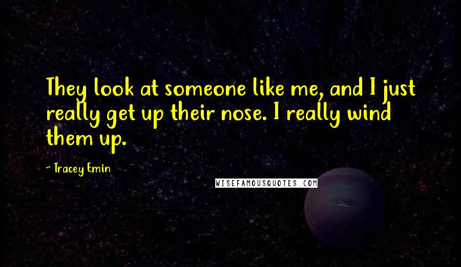 Tracey Emin Quotes: They look at someone like me, and I just really get up their nose. I really wind them up.