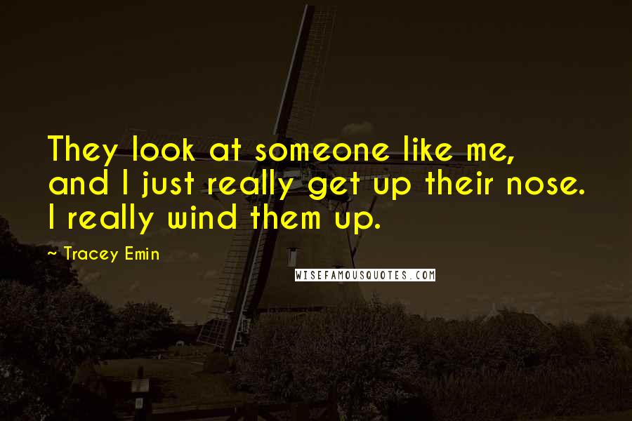 Tracey Emin Quotes: They look at someone like me, and I just really get up their nose. I really wind them up.