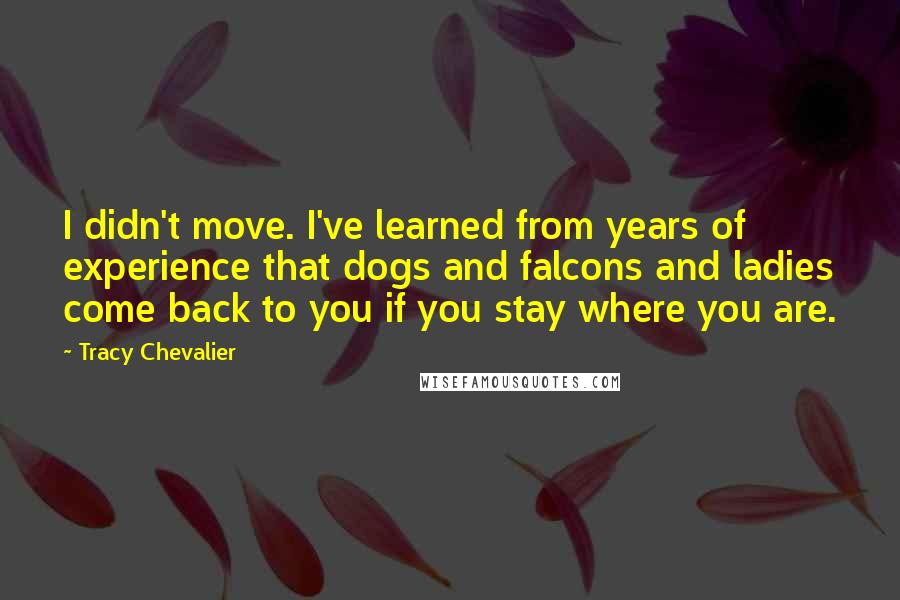 Tracy Chevalier Quotes: I didn't move. I've learned from years of experience that dogs and falcons and ladies come back to you if you stay where you are.