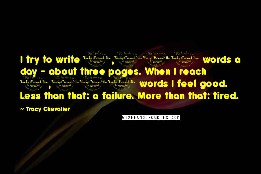 Tracy Chevalier Quotes: I try to write 1,000 words a day - about three pages. When I reach 1,000 words I feel good. Less than that: a failure. More than that: tired.