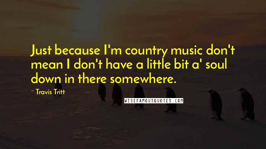 Travis Tritt Quotes: Just because I'm country music don't mean I don't have a little bit a' soul down in there somewhere.