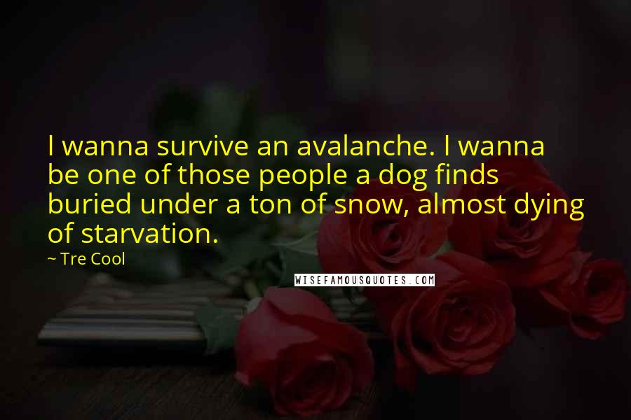 Tre Cool Quotes: I wanna survive an avalanche. I wanna be one of those people a dog finds buried under a ton of snow, almost dying of starvation.