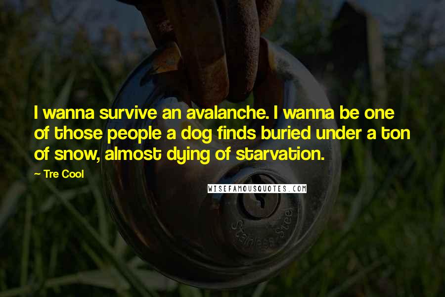 Tre Cool Quotes: I wanna survive an avalanche. I wanna be one of those people a dog finds buried under a ton of snow, almost dying of starvation.