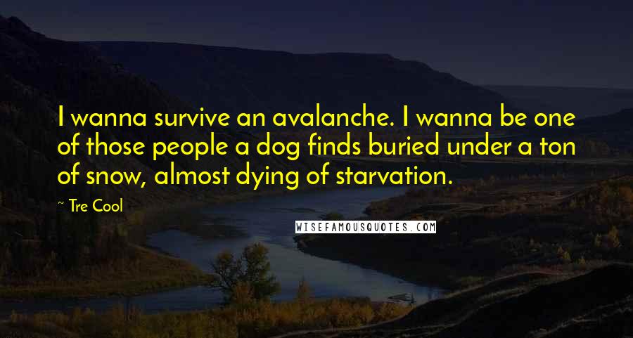 Tre Cool Quotes: I wanna survive an avalanche. I wanna be one of those people a dog finds buried under a ton of snow, almost dying of starvation.