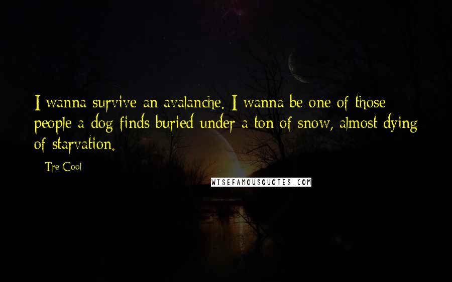 Tre Cool Quotes: I wanna survive an avalanche. I wanna be one of those people a dog finds buried under a ton of snow, almost dying of starvation.