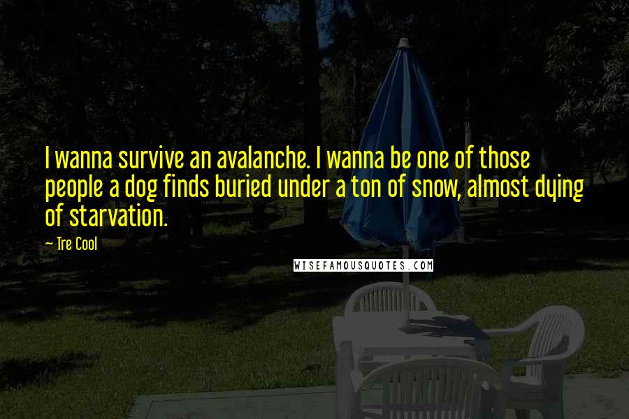 Tre Cool Quotes: I wanna survive an avalanche. I wanna be one of those people a dog finds buried under a ton of snow, almost dying of starvation.