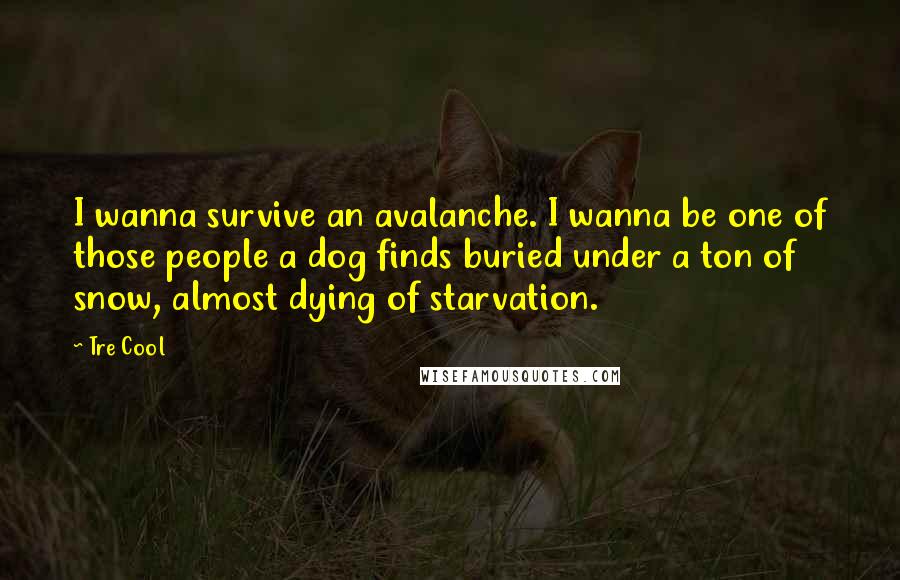 Tre Cool Quotes: I wanna survive an avalanche. I wanna be one of those people a dog finds buried under a ton of snow, almost dying of starvation.