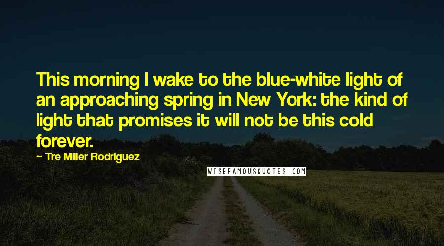 Tre Miller Rodriguez Quotes: This morning I wake to the blue-white light of an approaching spring in New York: the kind of light that promises it will not be this cold forever.