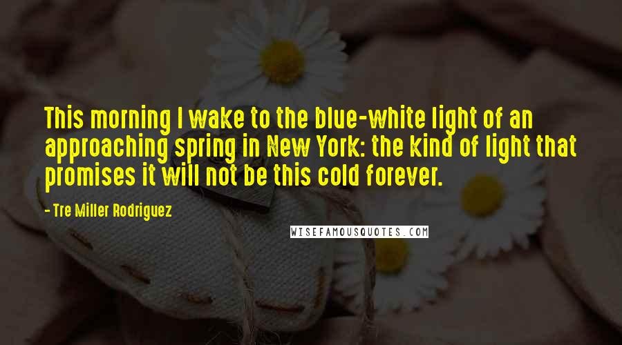 Tre Miller Rodriguez Quotes: This morning I wake to the blue-white light of an approaching spring in New York: the kind of light that promises it will not be this cold forever.