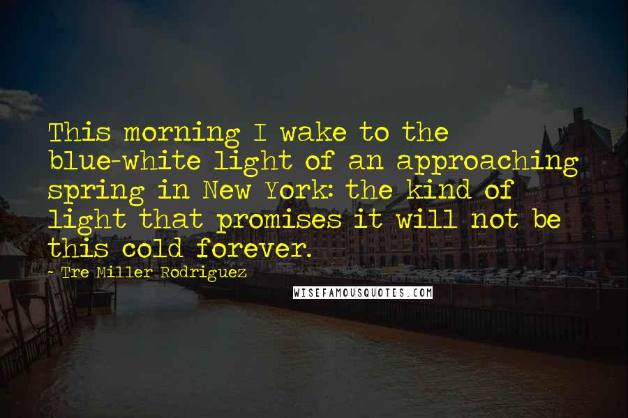 Tre Miller Rodriguez Quotes: This morning I wake to the blue-white light of an approaching spring in New York: the kind of light that promises it will not be this cold forever.