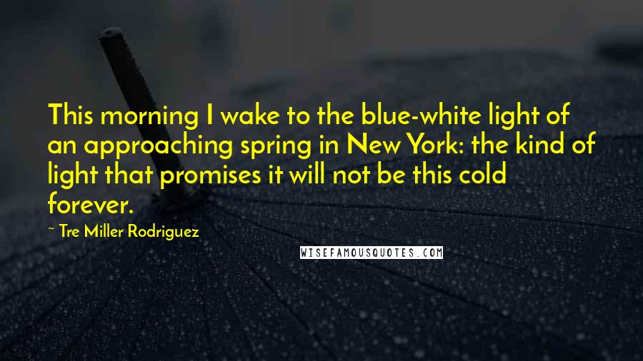 Tre Miller Rodriguez Quotes: This morning I wake to the blue-white light of an approaching spring in New York: the kind of light that promises it will not be this cold forever.