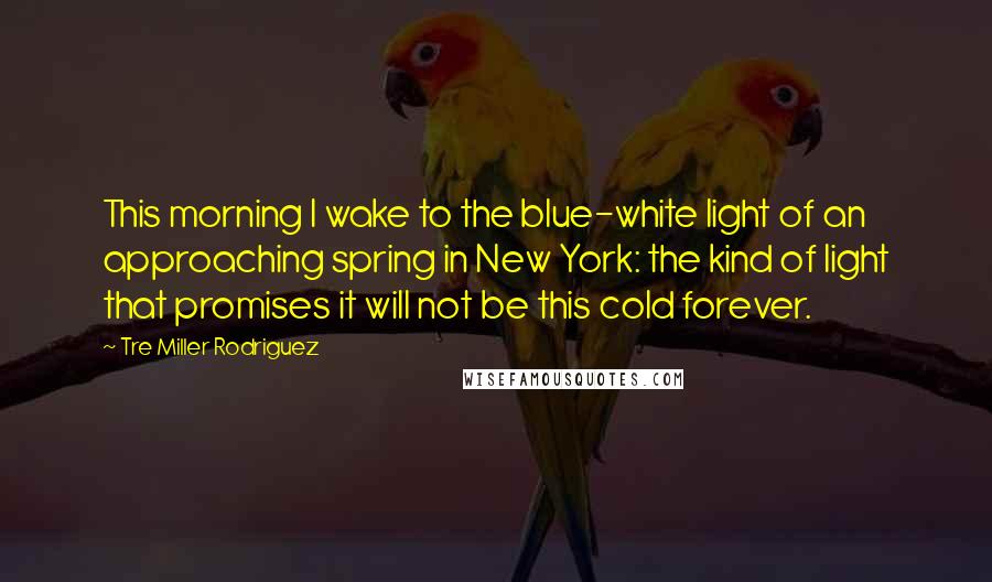 Tre Miller Rodriguez Quotes: This morning I wake to the blue-white light of an approaching spring in New York: the kind of light that promises it will not be this cold forever.