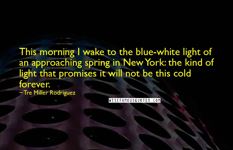 Tre Miller Rodriguez Quotes: This morning I wake to the blue-white light of an approaching spring in New York: the kind of light that promises it will not be this cold forever.