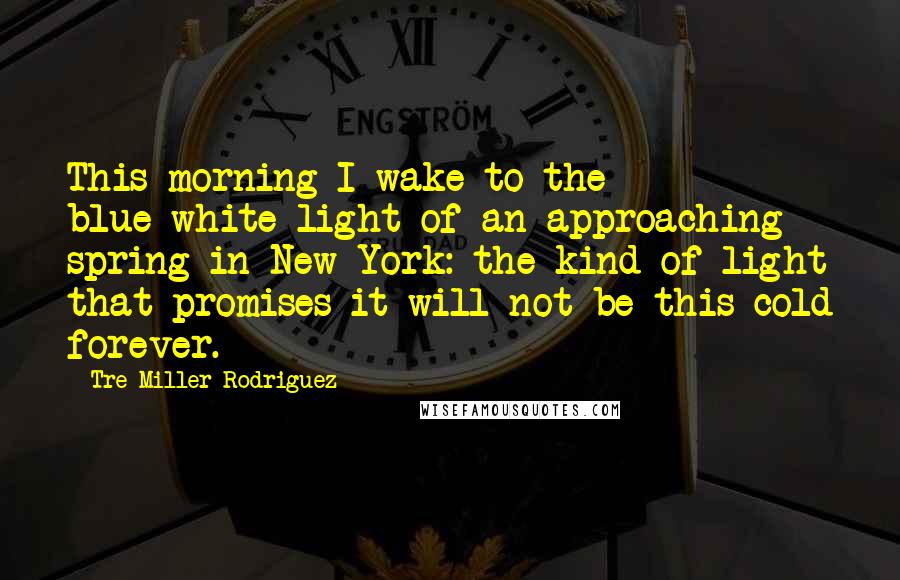 Tre Miller Rodriguez Quotes: This morning I wake to the blue-white light of an approaching spring in New York: the kind of light that promises it will not be this cold forever.