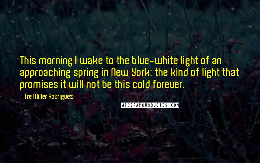 Tre Miller Rodriguez Quotes: This morning I wake to the blue-white light of an approaching spring in New York: the kind of light that promises it will not be this cold forever.