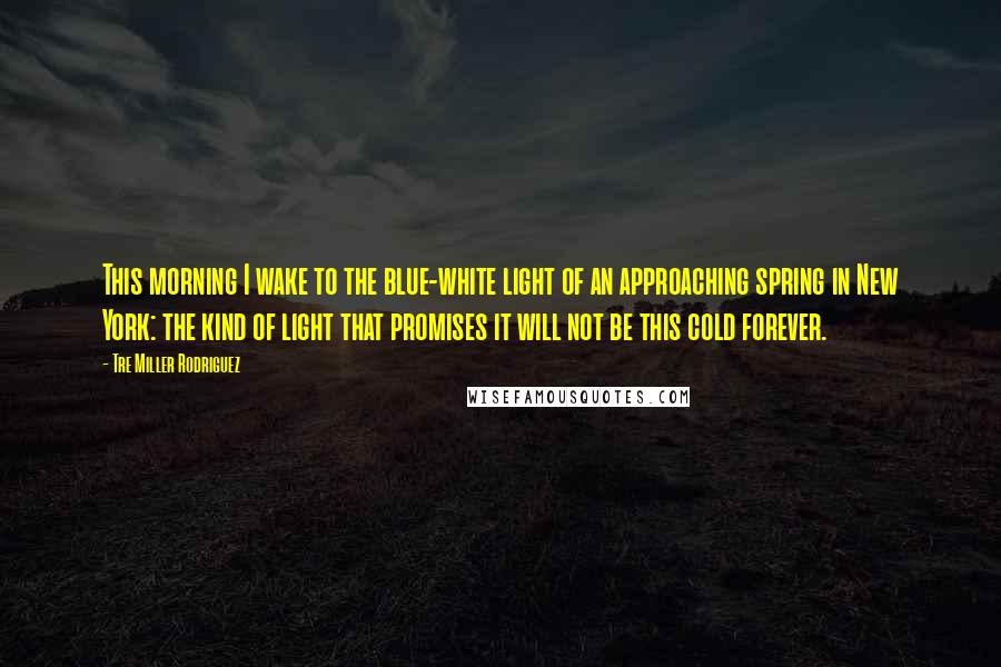 Tre Miller Rodriguez Quotes: This morning I wake to the blue-white light of an approaching spring in New York: the kind of light that promises it will not be this cold forever.