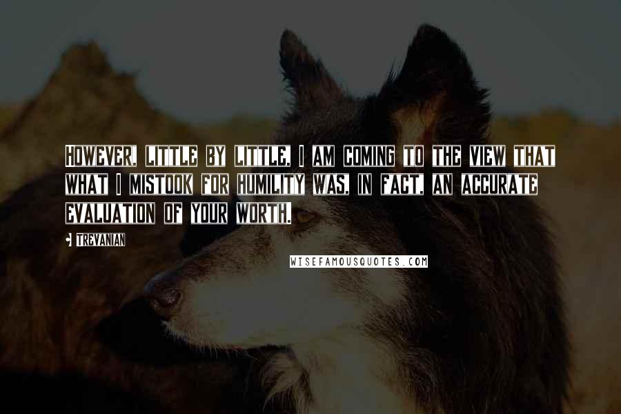 Trevanian Quotes: However, little by little, I am coming to the view that what I mistook for humility was, in fact, an accurate evaluation of your worth.