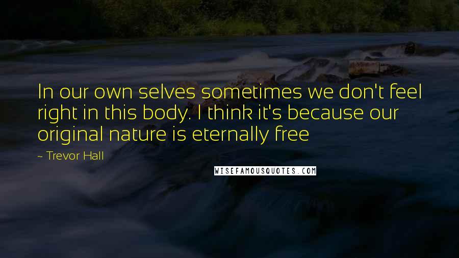 Trevor Hall Quotes: In our own selves sometimes we don't feel right in this body. I think it's because our original nature is eternally free