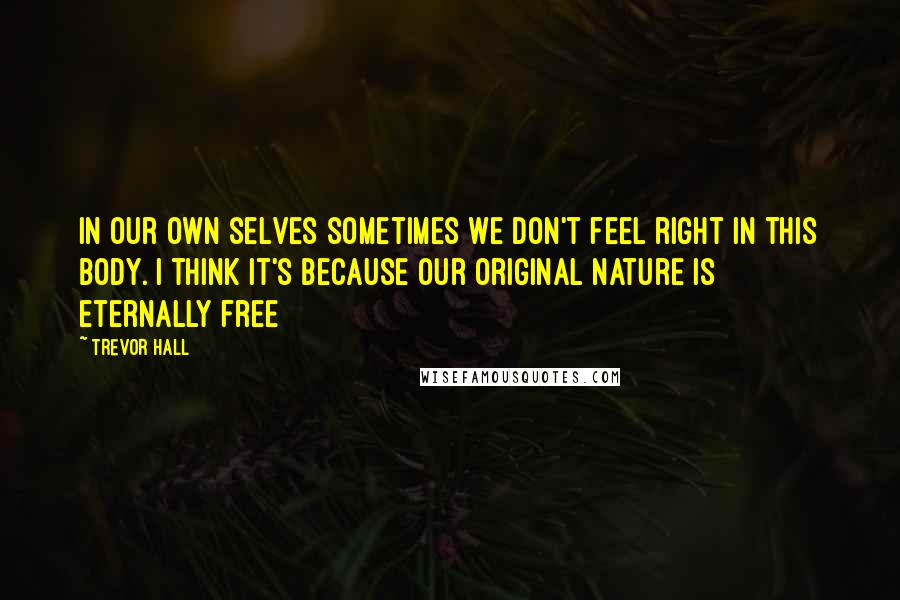 Trevor Hall Quotes: In our own selves sometimes we don't feel right in this body. I think it's because our original nature is eternally free