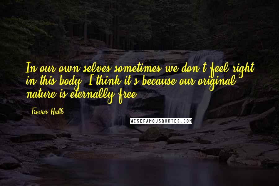 Trevor Hall Quotes: In our own selves sometimes we don't feel right in this body. I think it's because our original nature is eternally free