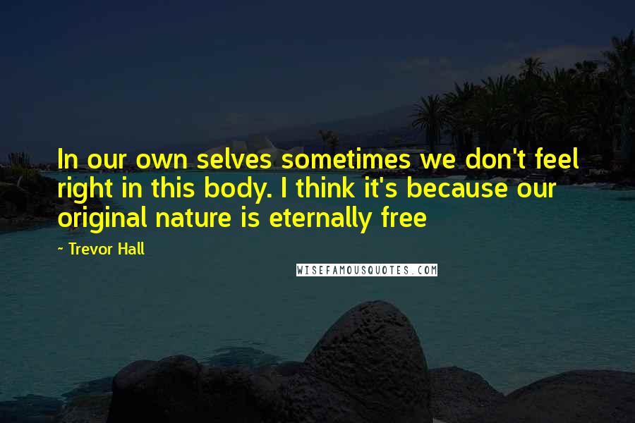 Trevor Hall Quotes: In our own selves sometimes we don't feel right in this body. I think it's because our original nature is eternally free