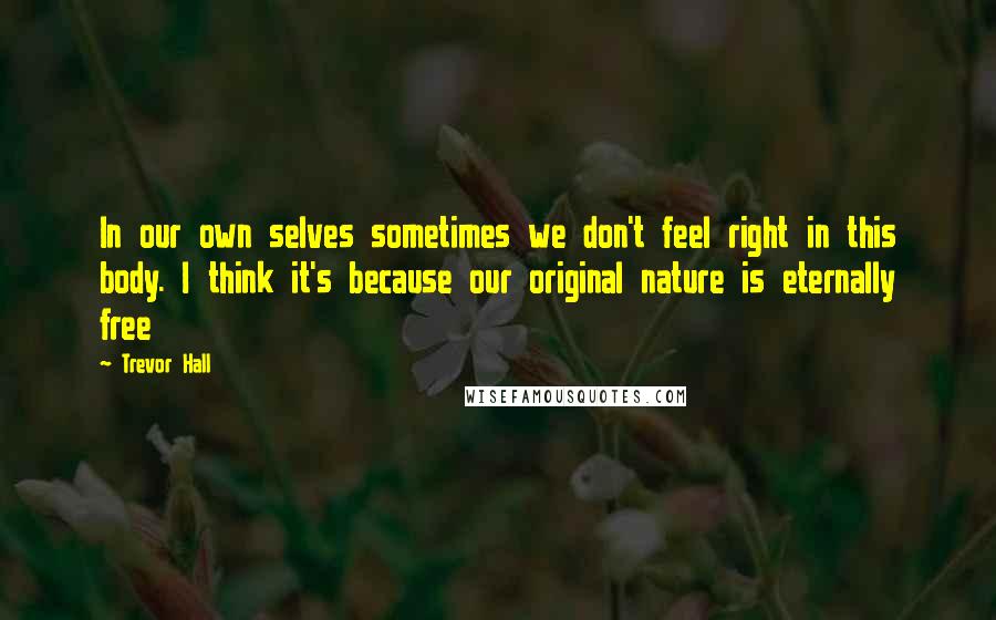 Trevor Hall Quotes: In our own selves sometimes we don't feel right in this body. I think it's because our original nature is eternally free