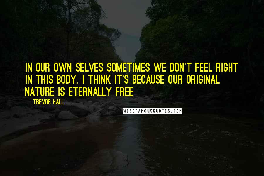 Trevor Hall Quotes: In our own selves sometimes we don't feel right in this body. I think it's because our original nature is eternally free