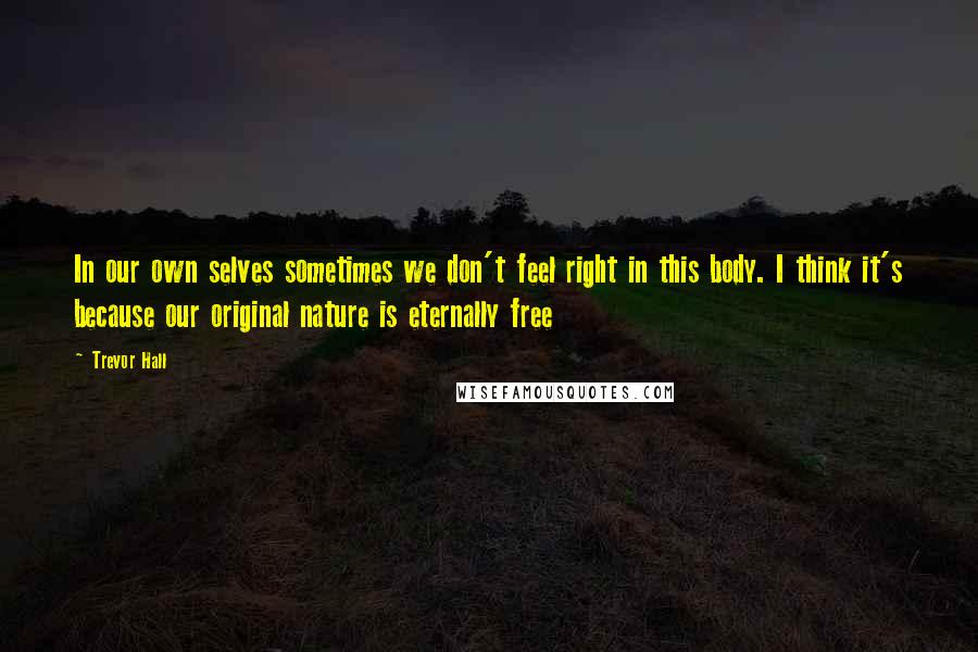 Trevor Hall Quotes: In our own selves sometimes we don't feel right in this body. I think it's because our original nature is eternally free