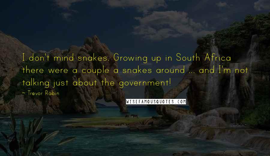 Trevor Rabin Quotes: I don't mind snakes. Growing up in South Africa there were a couple a snakes around ... and I'm not talking just about the government!