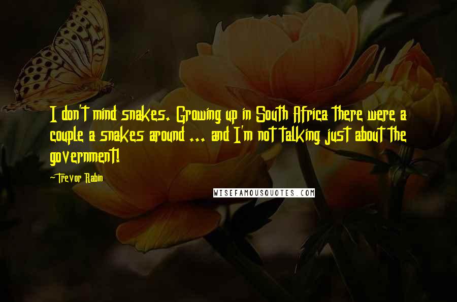 Trevor Rabin Quotes: I don't mind snakes. Growing up in South Africa there were a couple a snakes around ... and I'm not talking just about the government!