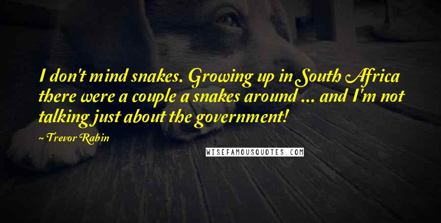 Trevor Rabin Quotes: I don't mind snakes. Growing up in South Africa there were a couple a snakes around ... and I'm not talking just about the government!