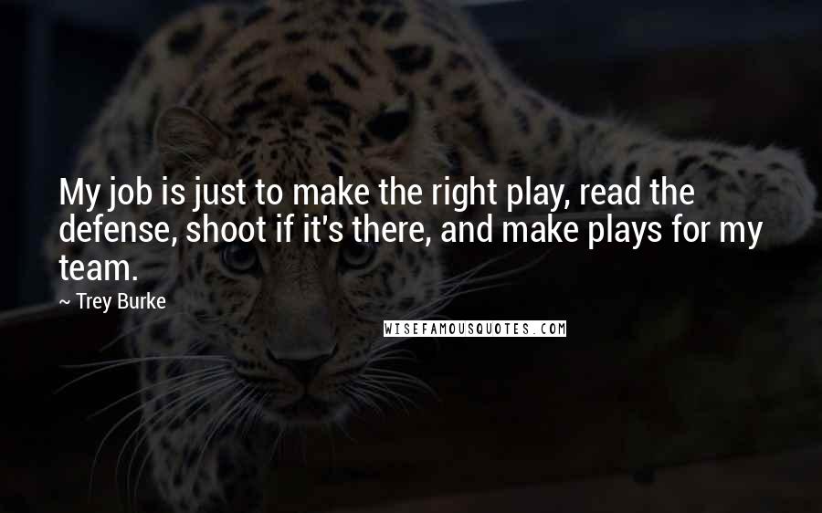 Trey Burke Quotes: My job is just to make the right play, read the defense, shoot if it's there, and make plays for my team.