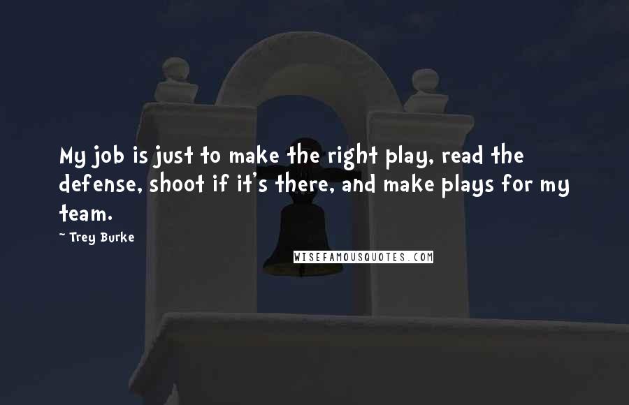 Trey Burke Quotes: My job is just to make the right play, read the defense, shoot if it's there, and make plays for my team.