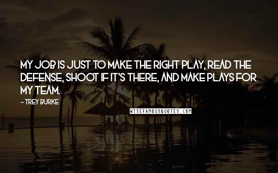 Trey Burke Quotes: My job is just to make the right play, read the defense, shoot if it's there, and make plays for my team.