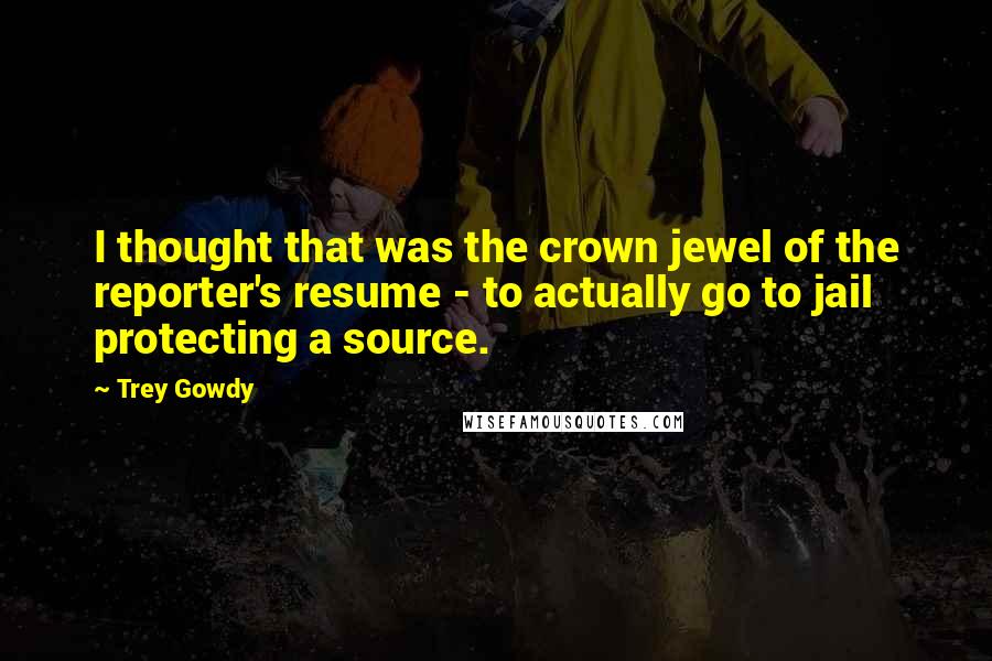 Trey Gowdy Quotes: I thought that was the crown jewel of the reporter's resume - to actually go to jail protecting a source.