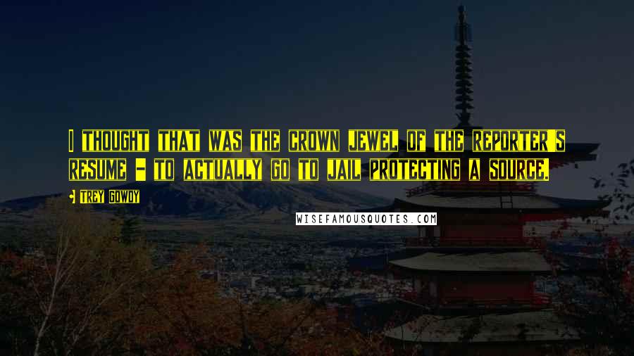 Trey Gowdy Quotes: I thought that was the crown jewel of the reporter's resume - to actually go to jail protecting a source.