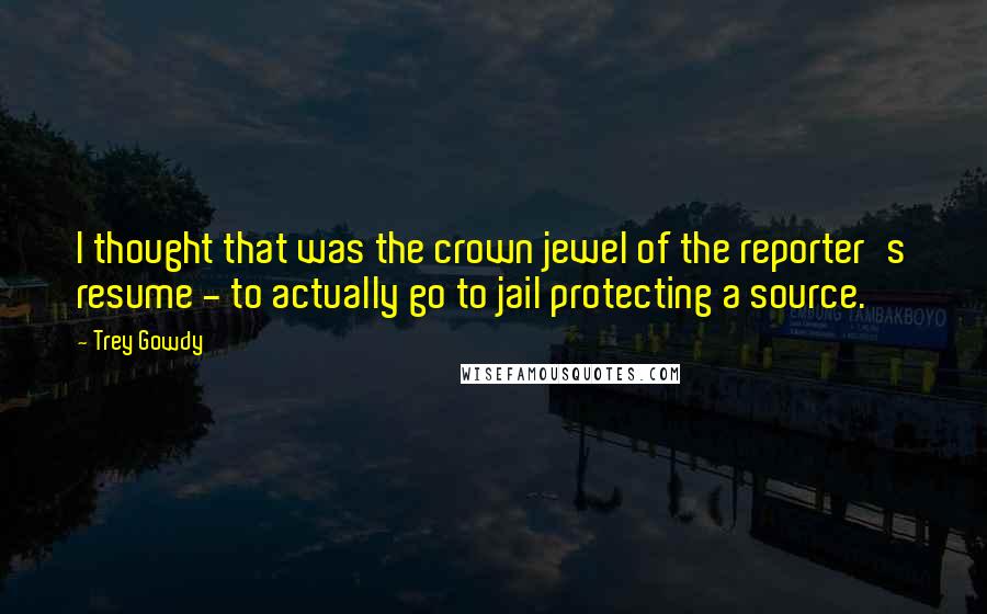 Trey Gowdy Quotes: I thought that was the crown jewel of the reporter's resume - to actually go to jail protecting a source.