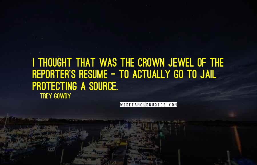 Trey Gowdy Quotes: I thought that was the crown jewel of the reporter's resume - to actually go to jail protecting a source.