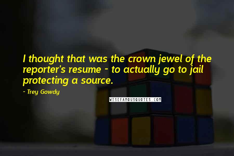 Trey Gowdy Quotes: I thought that was the crown jewel of the reporter's resume - to actually go to jail protecting a source.