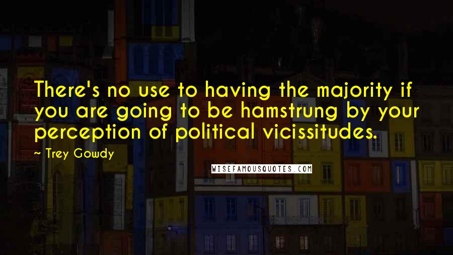 Trey Gowdy Quotes: There's no use to having the majority if you are going to be hamstrung by your perception of political vicissitudes.