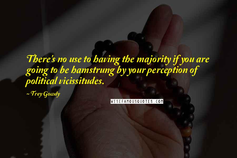 Trey Gowdy Quotes: There's no use to having the majority if you are going to be hamstrung by your perception of political vicissitudes.