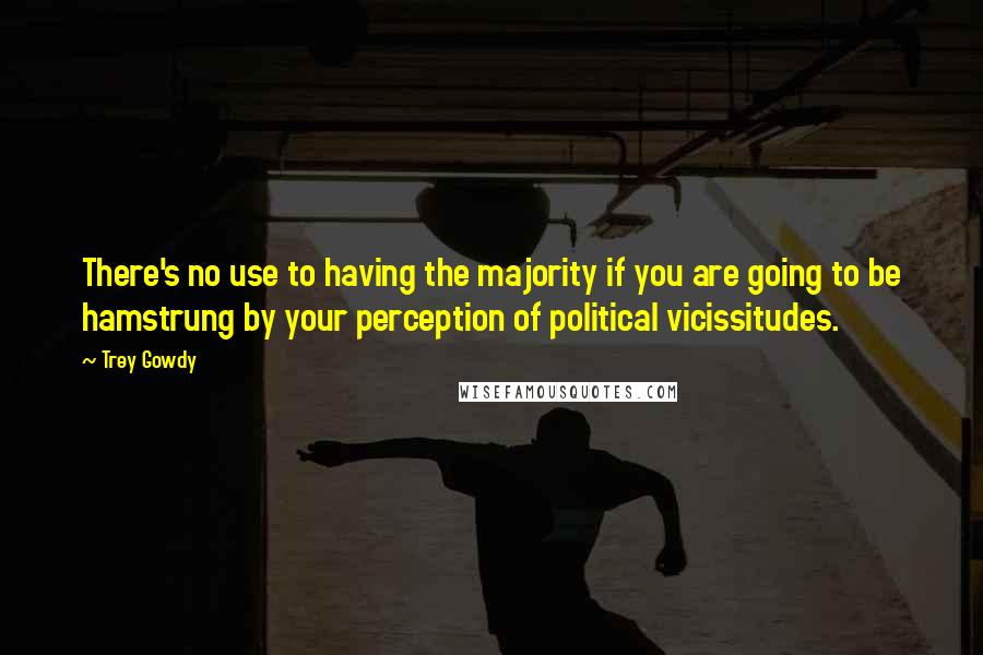 Trey Gowdy Quotes: There's no use to having the majority if you are going to be hamstrung by your perception of political vicissitudes.