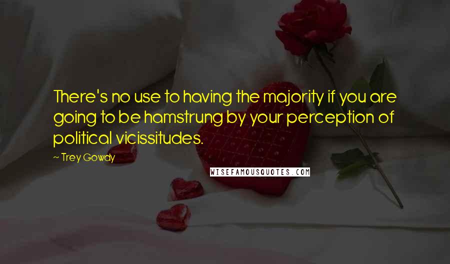 Trey Gowdy Quotes: There's no use to having the majority if you are going to be hamstrung by your perception of political vicissitudes.