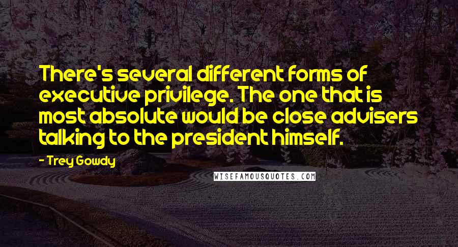 Trey Gowdy Quotes: There's several different forms of executive privilege. The one that is most absolute would be close advisers talking to the president himself.