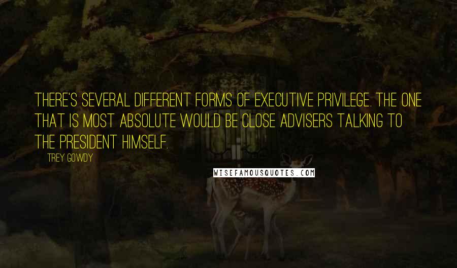 Trey Gowdy Quotes: There's several different forms of executive privilege. The one that is most absolute would be close advisers talking to the president himself.