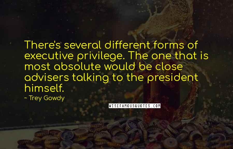 Trey Gowdy Quotes: There's several different forms of executive privilege. The one that is most absolute would be close advisers talking to the president himself.