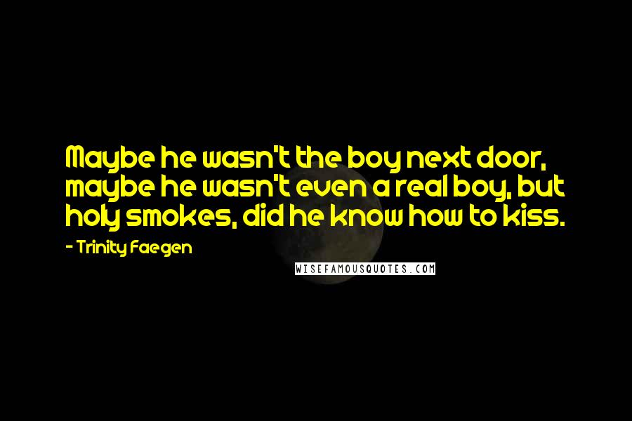Trinity Faegen Quotes: Maybe he wasn't the boy next door, maybe he wasn't even a real boy, but holy smokes, did he know how to kiss.
