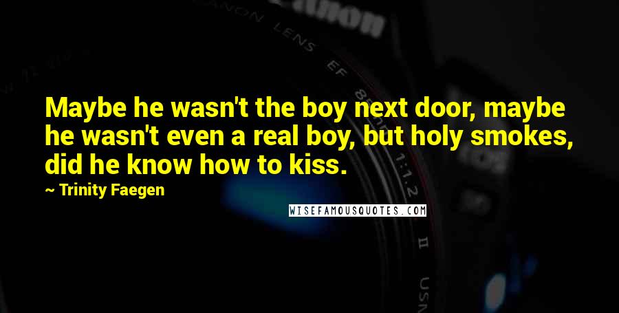 Trinity Faegen Quotes: Maybe he wasn't the boy next door, maybe he wasn't even a real boy, but holy smokes, did he know how to kiss.