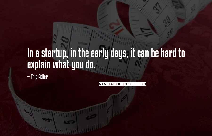 Trip Adler Quotes: In a startup, in the early days, it can be hard to explain what you do.