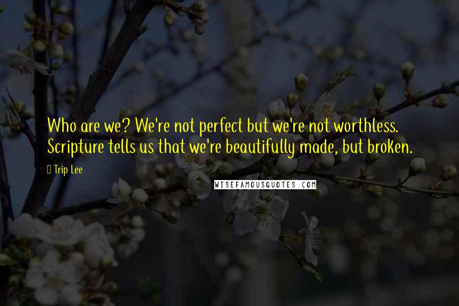 Trip Lee Quotes: Who are we? We're not perfect but we're not worthless. Scripture tells us that we're beautifully made, but broken.